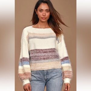 Gentle Fawn Hilda Cream Multi Striped Eyelash Knit Sweater Size L